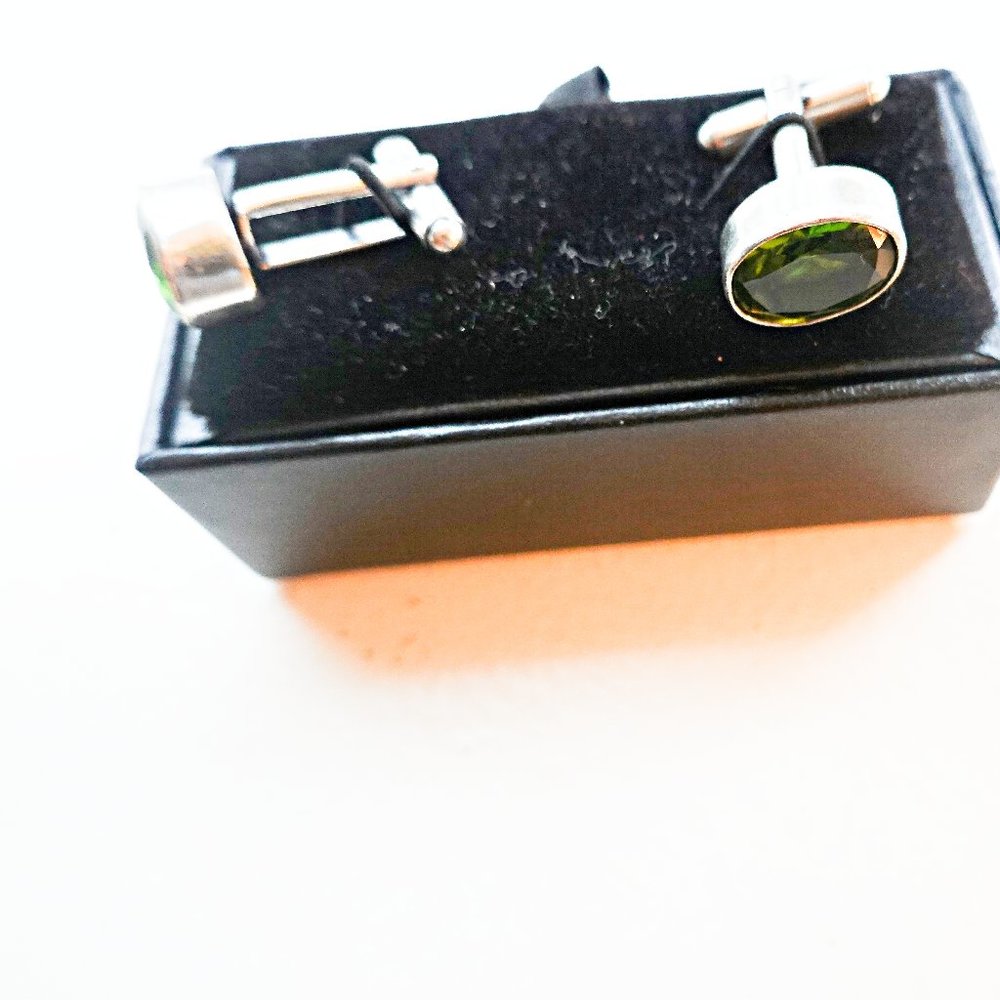 Sterling Silver Green Topaz Gemstone Cufflinks